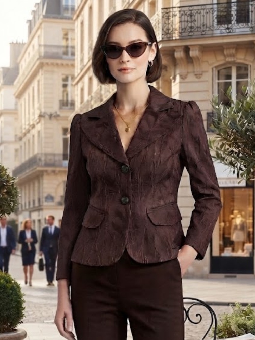 Worthington Brown Jacquard Blazer Women’s Size 8 Cropped Structured Jacket NWOT
